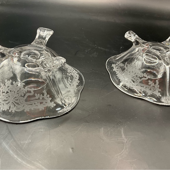 Fostoria June Clear American Glass Console Bowl Pair Candle Stick Holders - Picture 4 of 8